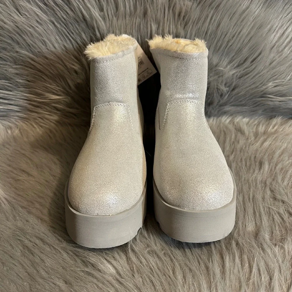 Time And Tru Platform Boots Womens‎ Size 8 Sparkly Gray Booties Genuine Leather